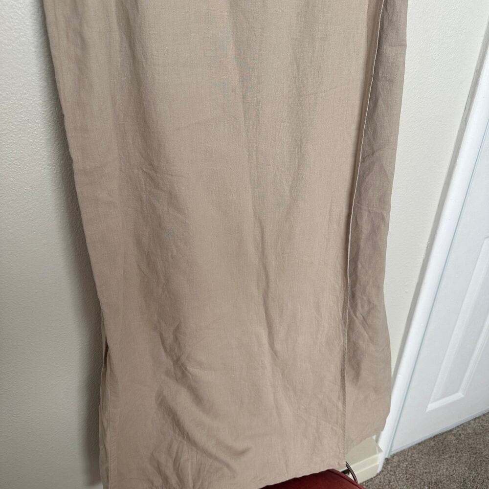 Vintage Vision Apparel Sz 10 Linen Cotton Beige Faux Wrap Maxi Dress Sleeveless - Picture 3 of 6